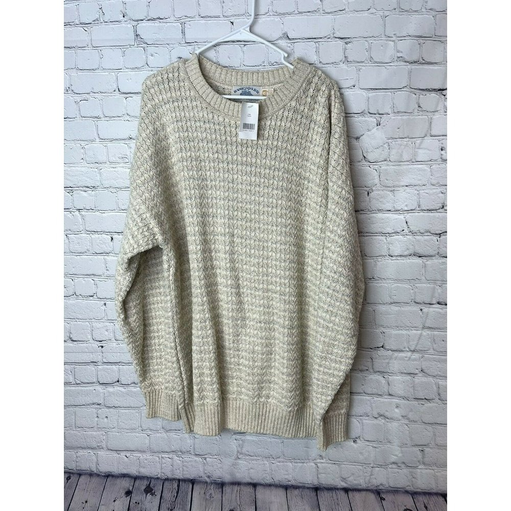 Hampton Bay Trading Company Mens Cable Knit Sweater Sz XL Made USA Cotton NWT